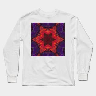 Mosaic Kaleidoscope Flower Purple Orange and Red Long Sleeve T-Shirt